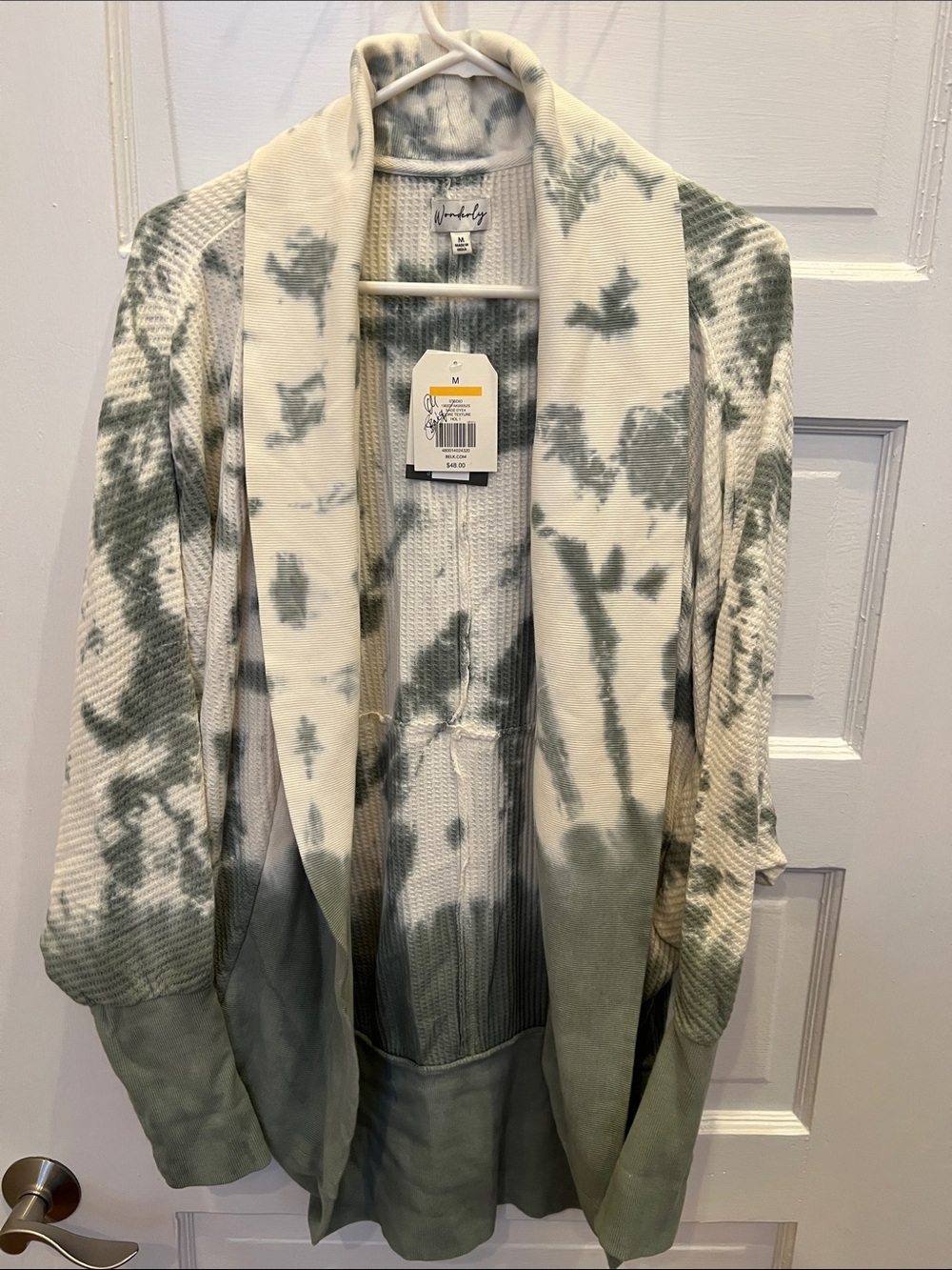 Wonderly Green and Cream Tie-Dye Open Front Cardigan